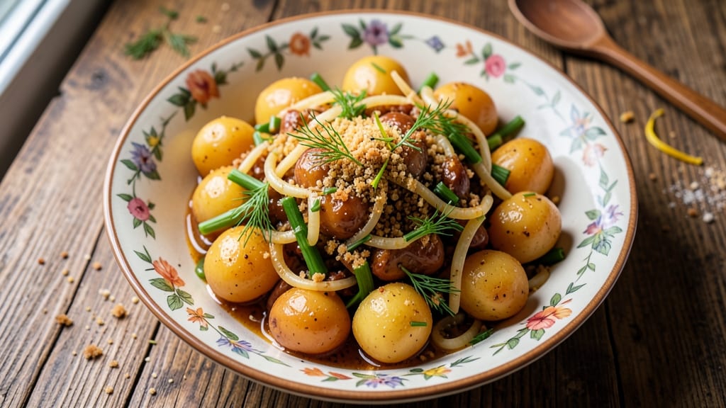 Authentic Warm German Potato Salad Recipe: Vinegar-Braised Potatoes With Mustard and Celery Crowns