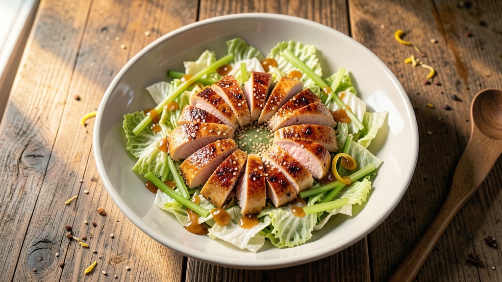 California Chicken Cafe Chinese Cabbage Salad Recipe: Crisp Celery Crowns Over Sweet & Tangy Sesame Dressing