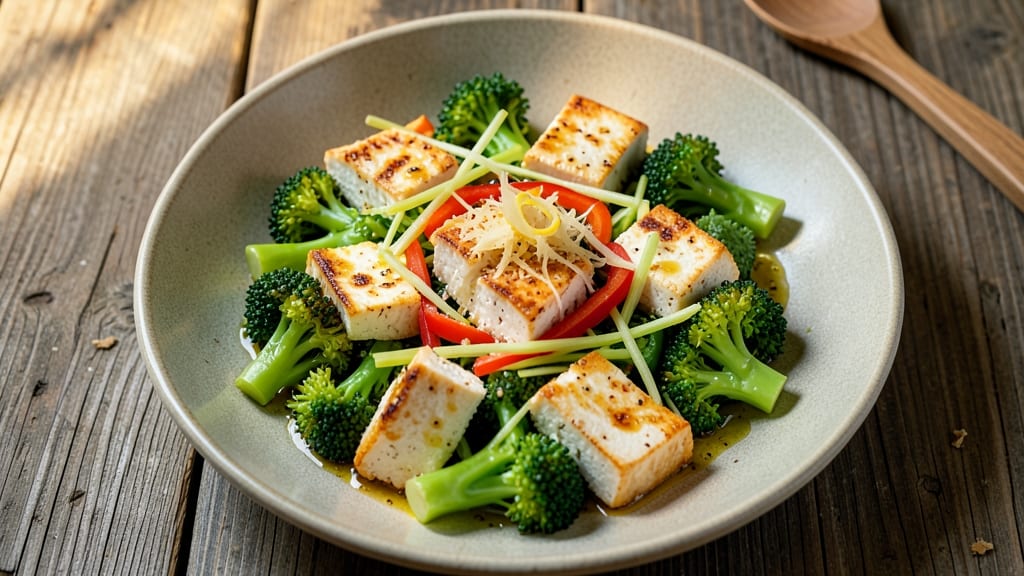 Broccoli Tofu Salad Recipe: Crunchy Celery Crowns Over Sesame-Ginger Dressing