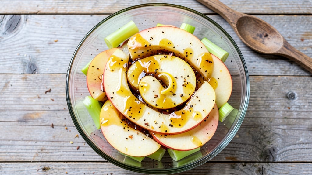 Apple Salad Recipe Without Mayonnaise or Yogurt: Crisp Celery Crowns Over Zesty Apple Cider Vinaigrette