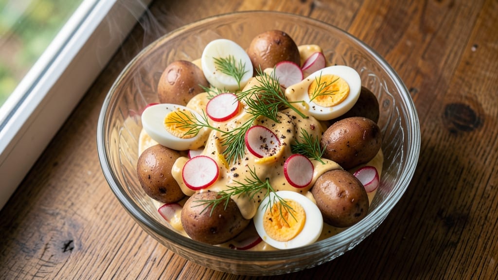Potato Salad Recipe With Egg And Radishes: Crisp Radishes and Soft Eggs in Creamy Bliss