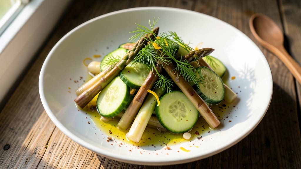 Asparagus and Cucumber Salad Recipe: Crisp Spring Vegetables With Zesty Lemon-Dill Dressing