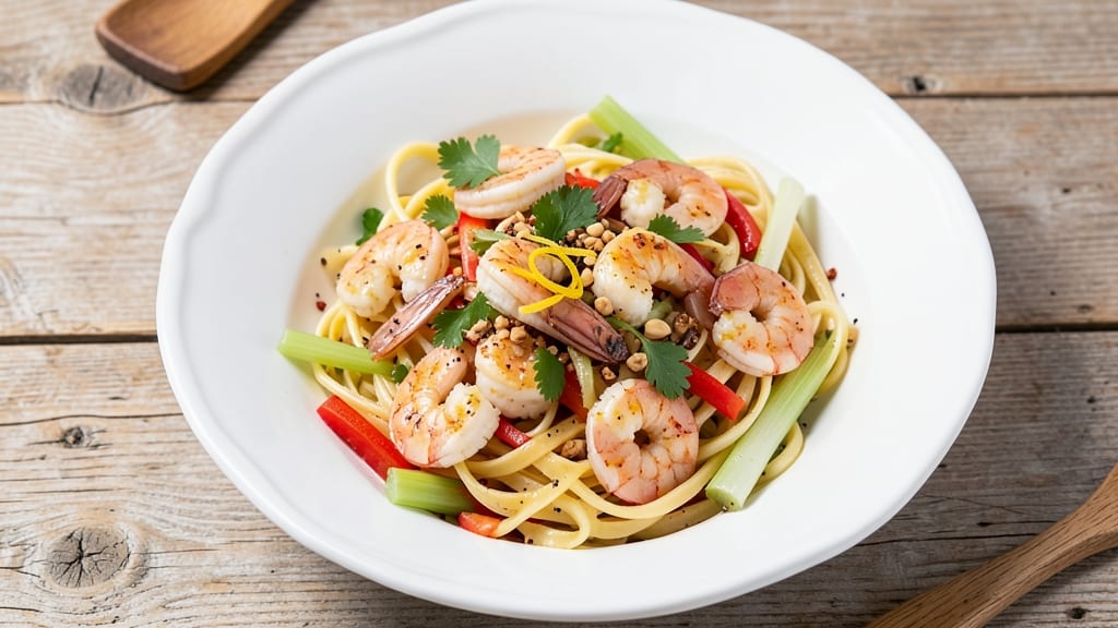 Best Shrimp Pasta Salad Recipe Ever: Boozy Garlic Butter Shrimp with Crisp Celery Crowns