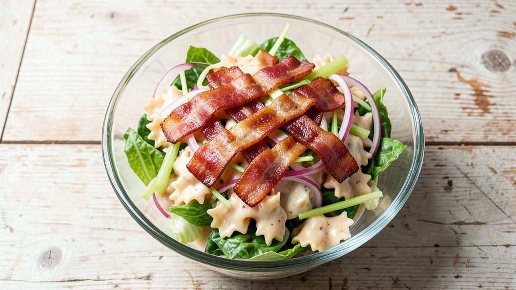 BLT Bow Tie Pasta Salad Recipe: Smoky Bacon, Crisp Celery Crowns and Tangy Ranch Bliss