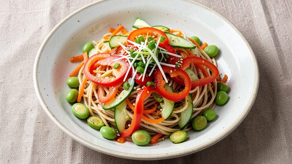 Asian Style Pasta Salad Recipe: Sesame-Ginger Vinaigrette With Crunchy Edamame
