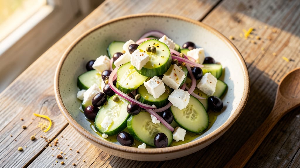 Greek Salad Recipe No Tomatoes: Crisp Cucumber, Feta, and Olive Brightness