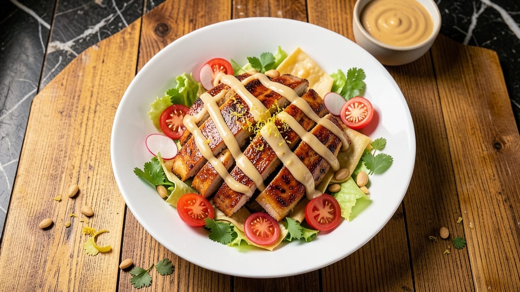 California Pizza Kitchen Thai Chicken Salad Recipe: Sweet Chili Peanut Dressing With Crispy Wonton Strips