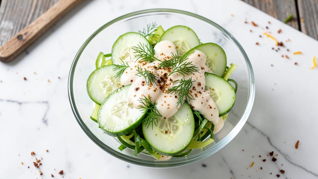 Cucumber Salad Recipe With Mayonnaise And Vinegar: Crisp Celery Crowns Over Tangy Creamy Dressing