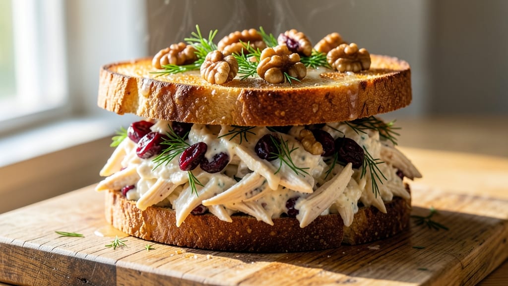 Chicken Salad Sandwich Recipe With Cranberries and Walnuts: Creamy Dill Ranch Meets Sweet-Tart Nut Crunch