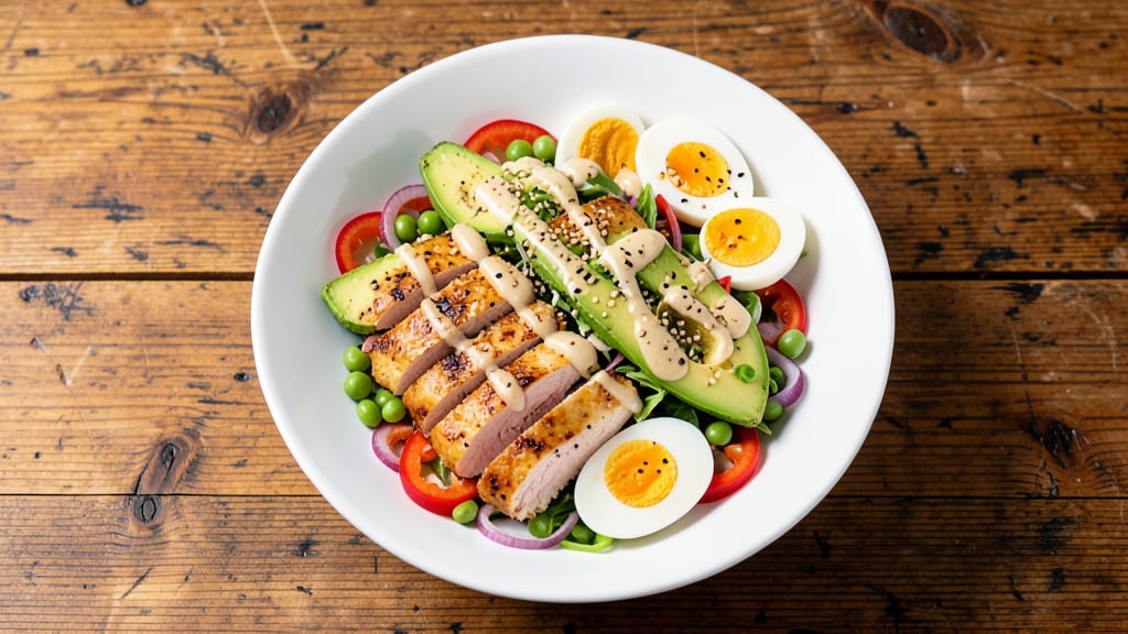 Asian Cobb Salad Recipe: Sesame-Ginger Dressing Meets Crunchy Toppings
