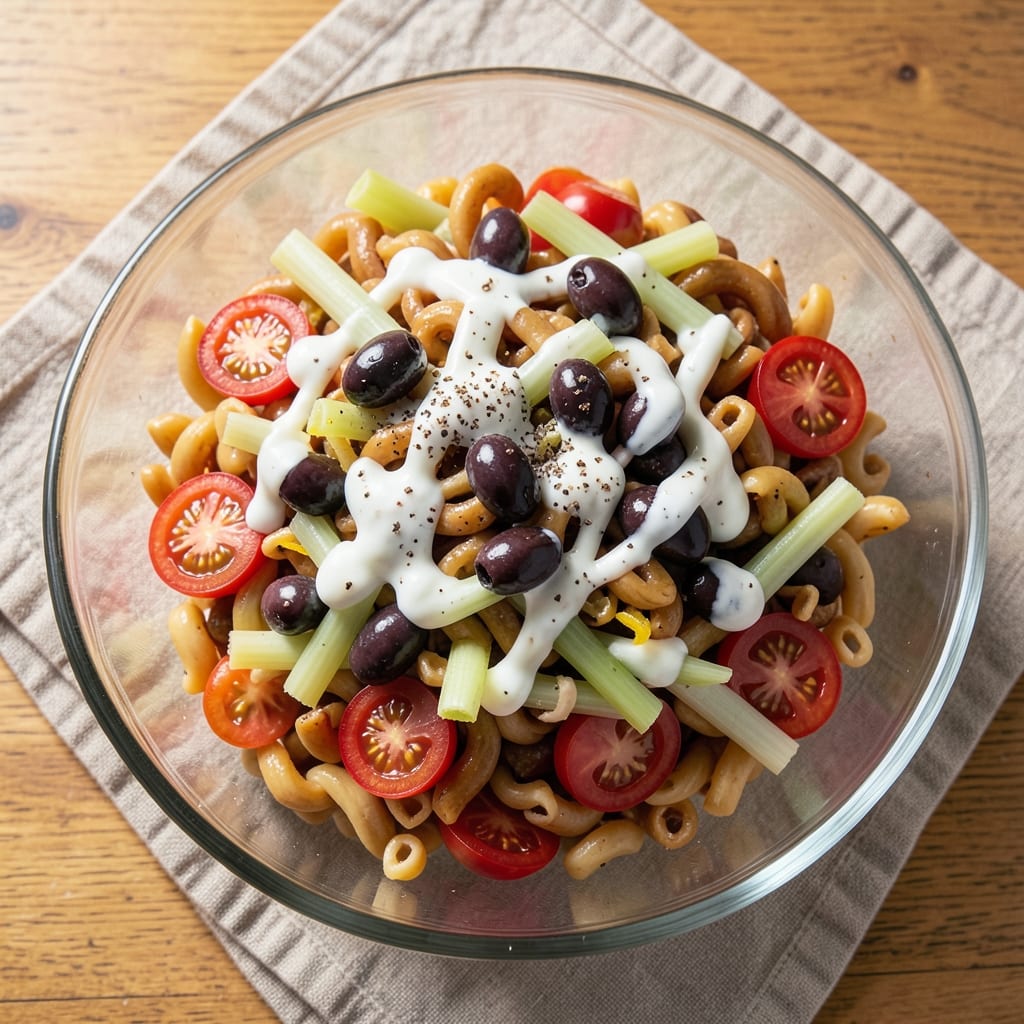 Aldi Pasta Salad Recipe: No-Mayo Creaminess With Crisp Celery Bites