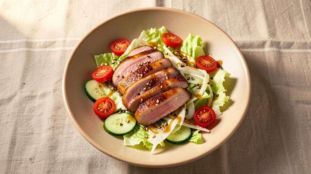 Asian Pork Salad Recipe: Crispy Sesame-Glazed Pork Over Cooling Cucumber-Lime Dressing