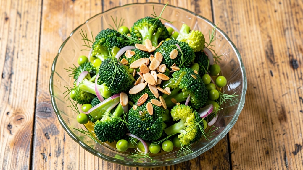 Broccoli and Pea Salad Recipe: Bright Spring Bites With Crunchy Almond Topping